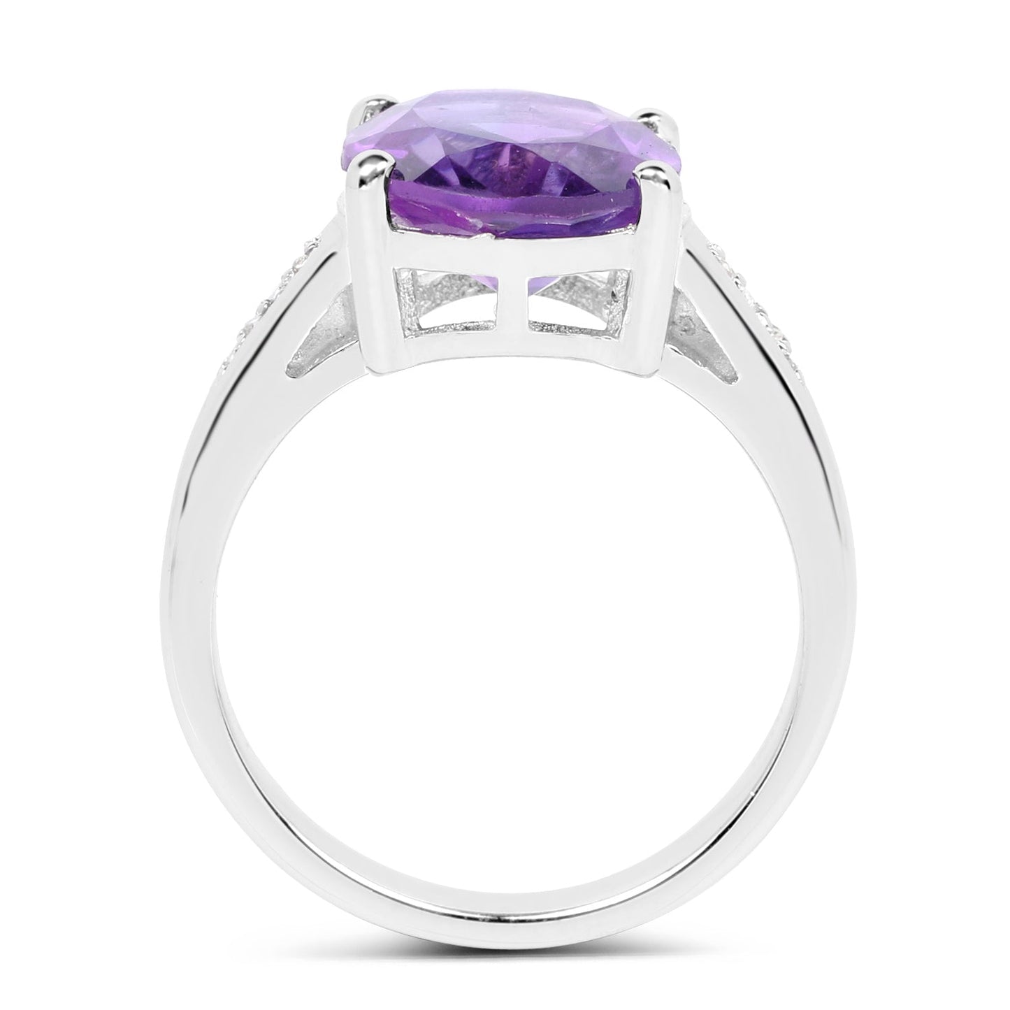 Anillo de Plata Fina .925 con Amatista Genuina y Topacio Blanco de 3.84 Quilates
