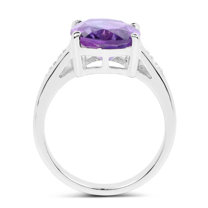 Anillo de Plata Fina .925 con Amatista Genuina y Topacio Blanco de 3.84 Quilates