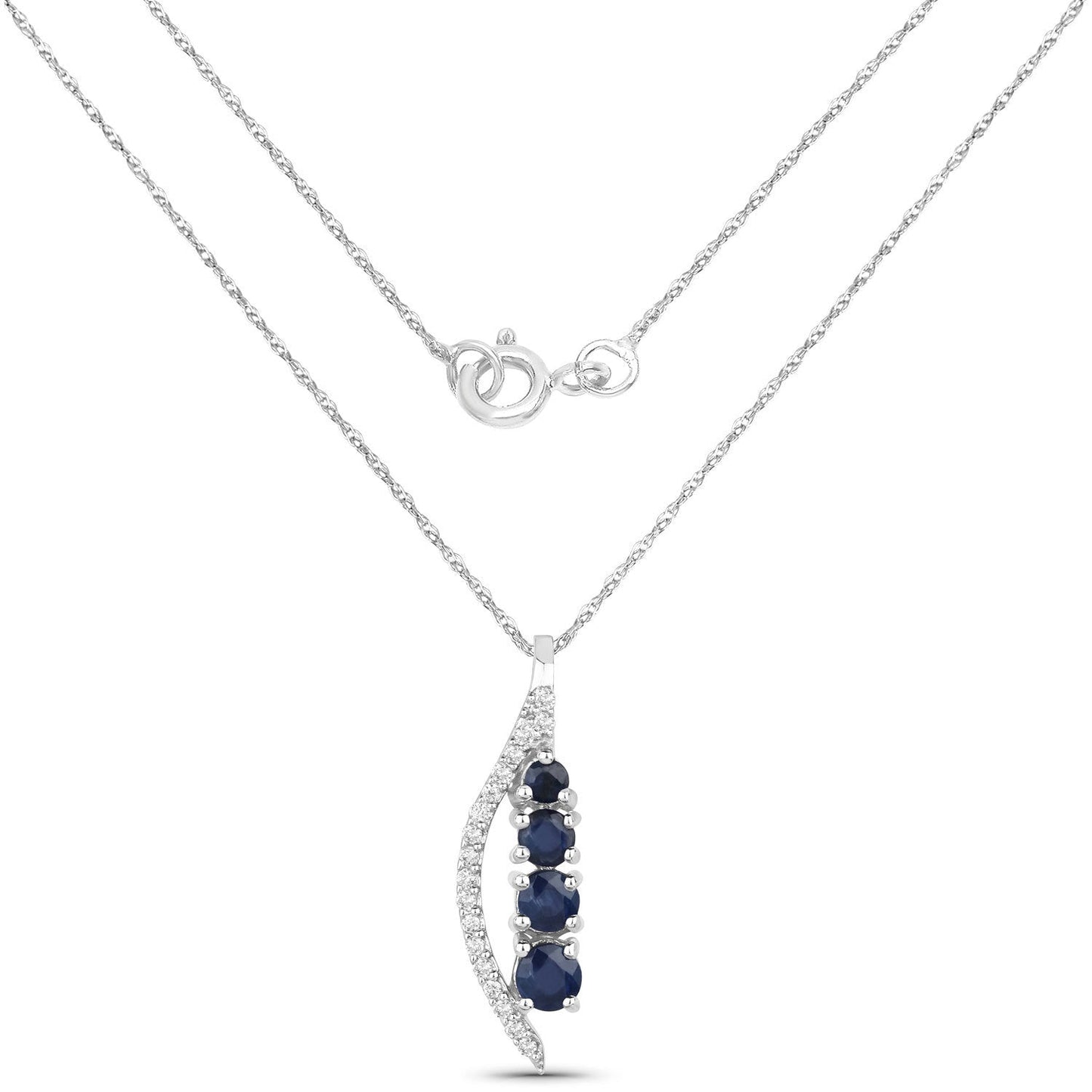 Colgante de oro blanco de 14 quilates con zafiro azul auténtico de 0,40 quilates y diamante blanco