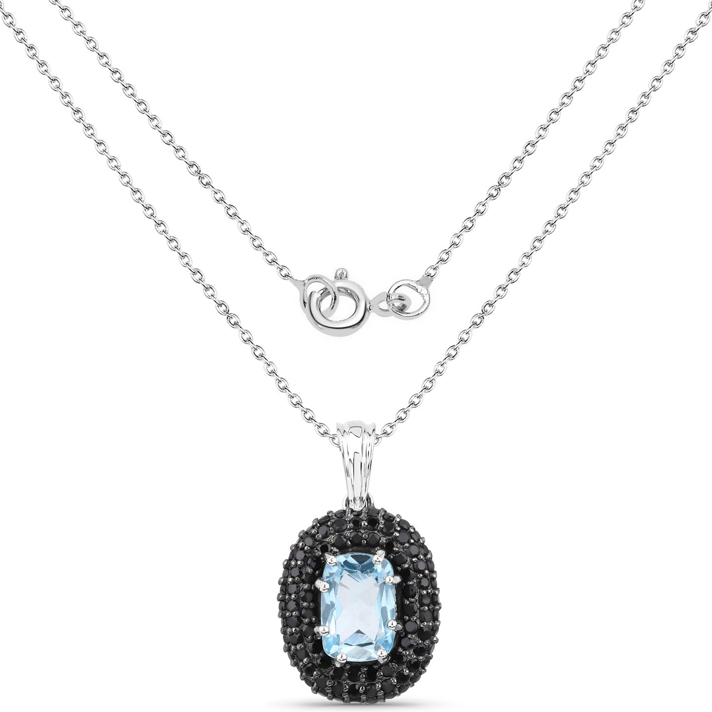 Colgante de plata de ley .925 con topacio azul auténtico de 6,70 quilates y espinela negra