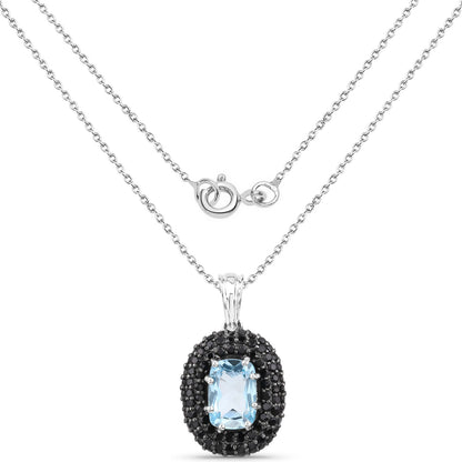 Colgante de plata de ley .925 con topacio azul auténtico de 6,70 quilates y espinela negra