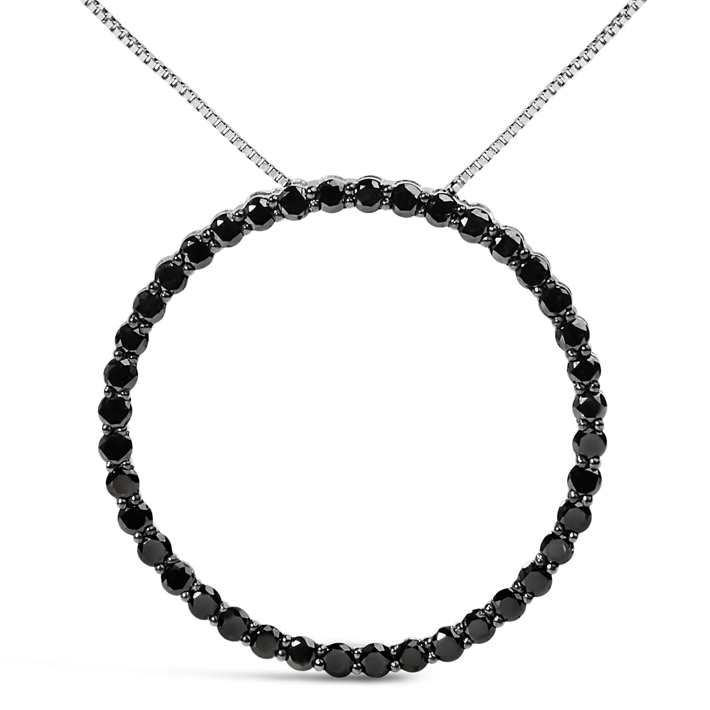 Collar con colgante de plata de ley .925 con diamantes negros de 4.0 Cttw en aro abierto y círculo de 18" (Color Negro, Claridad I2-I3)