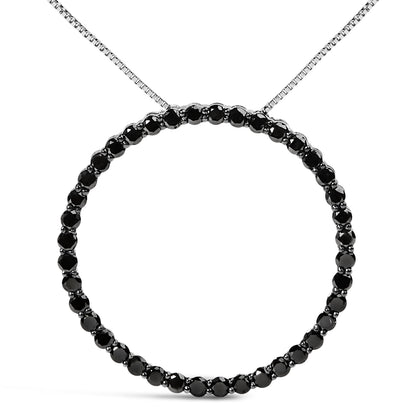 Collar con colgante de plata de ley .925 con diamantes negros de 4.0 Cttw en aro abierto y círculo de 18" (Color Negro, Claridad I2-I3)