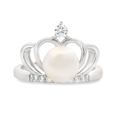 Anillo de Plata de Ley con Circonita Cúbica y Perla de Agua Dulce