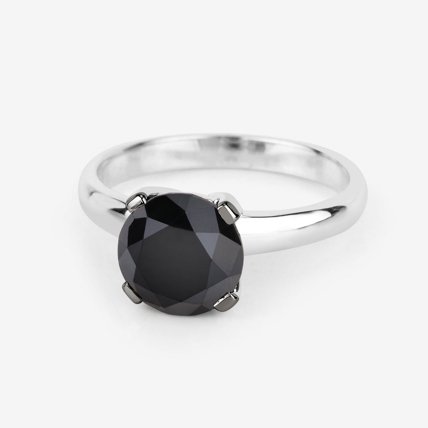 Anillo de oro blanco de 14K con diamante negro auténtico de 3.00 quilates