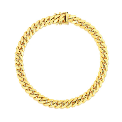 Pulsera de oro amarillo macizo de 14k clásica cubana de Miami de 7.0mm