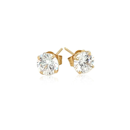 Pendientes de oro amarillo de 14k con circonita cúbica facetada de tonalidad blanca