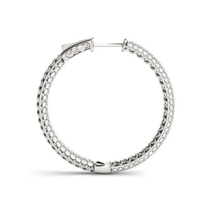Pendientes de aro de oro blanco de 14 quilates con dos filas de diamantes engastados en pavé (7 quilates de peso total)