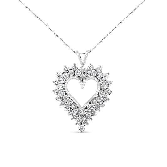 Collar con colgante en forma de corazón de doble fila de diamantes redondos de 4 quilates en plata de ley .925 de 4 Cttw de 45,72 cm (color K-L, claridad I1-I2)
