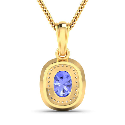 Colgante de oro amarillo de 14 quilates con tanzanita auténtica de 1,45 quilates y diamantes blancos
