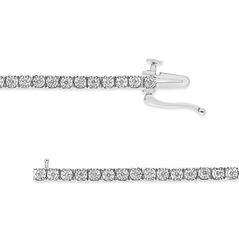 Pulsera de tenis de ilusión de diamantes cultivados en laboratorio de oro blanco de 14K con corte redondo de 1.0 Cttw engaste milagroso (color F-G, claridad VS2-SI1) Tamaño 7"