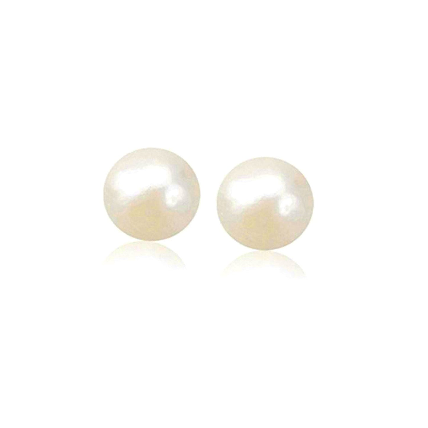 Pendientes de botón de oro amarillo de 14 quilates con perlas cultivadas de agua dulce blancas (7,0 mm)