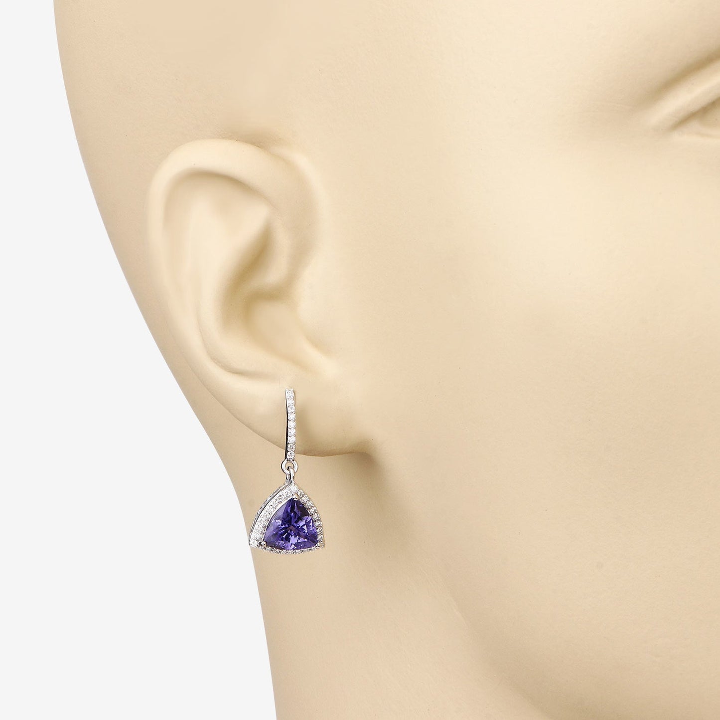 Pendientes de oro blanco de 14 quilates con tanzanita genuina de 3,86 quilates y diamantes blancos