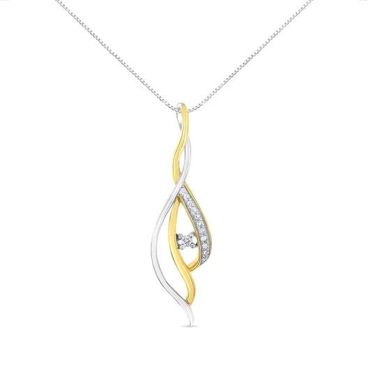 Collar con colgante de 18" con diamantes en cascada de oro amarillo y blanco de 10K talla redonda (color J-K, claridad I2-I3)