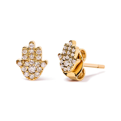 Pendientes de botón Jamsa con acento de diamante en oro amarillo de 10 K (color H-I, claridad I1-I2)