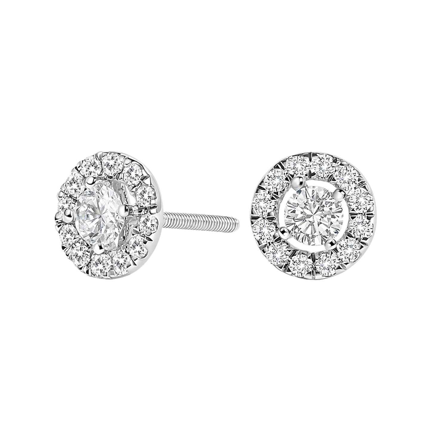 Pendientes de oro blanco de 14 quilates, con halo flotante y diamantes cultivados en laboratorio de 3/4 Cttw (color F-G, claridad VS1-VS2)