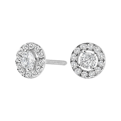 Pendientes de oro blanco de 14 quilates, con halo flotante y diamantes cultivados en laboratorio de 3/4 Cttw (color F-G, claridad VS1-VS2)
