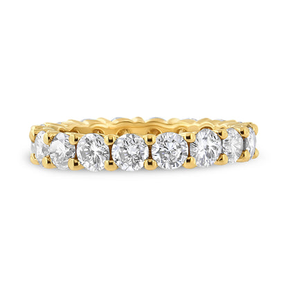 Anillo de eternidad de oro amarillo de 14K con diamantes de talla redonda de 3,00 Cttw engastados con puntas compartidas (color J-K, claridad VS1-VS2) - Talla de anillo 7