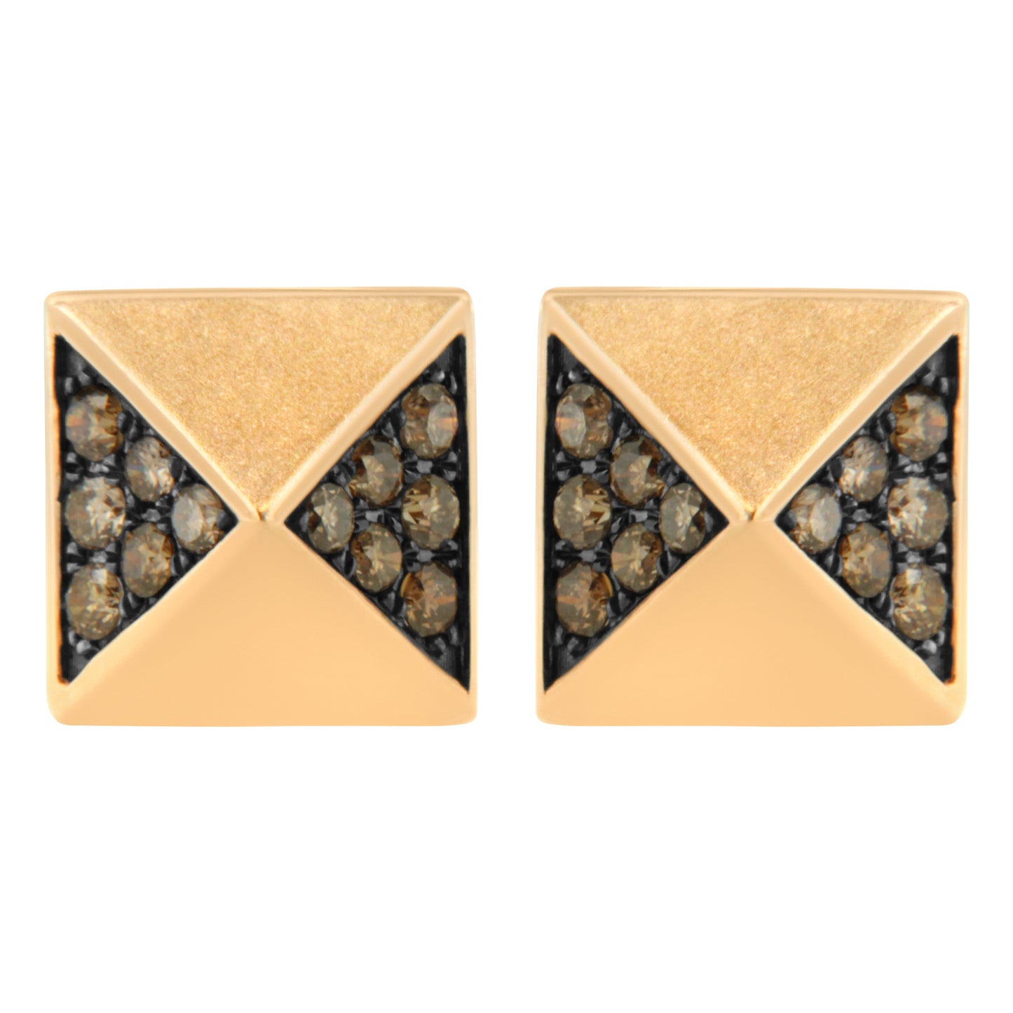 Pendientes de tachuela de pirámide de diamante marrón de 1/4 Cttw de oro rosa de 14K (Color Marrón, Claridad SI1-SI2)