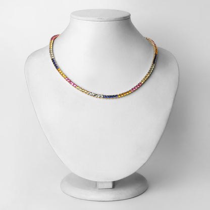Collar de plata de ley .925 con múltiples zafiros creados de 11,65 quilates