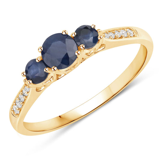Anillo de oro amarillo de 14K con zafiro azul genuino de 0,56 quilates y diamantes blancos