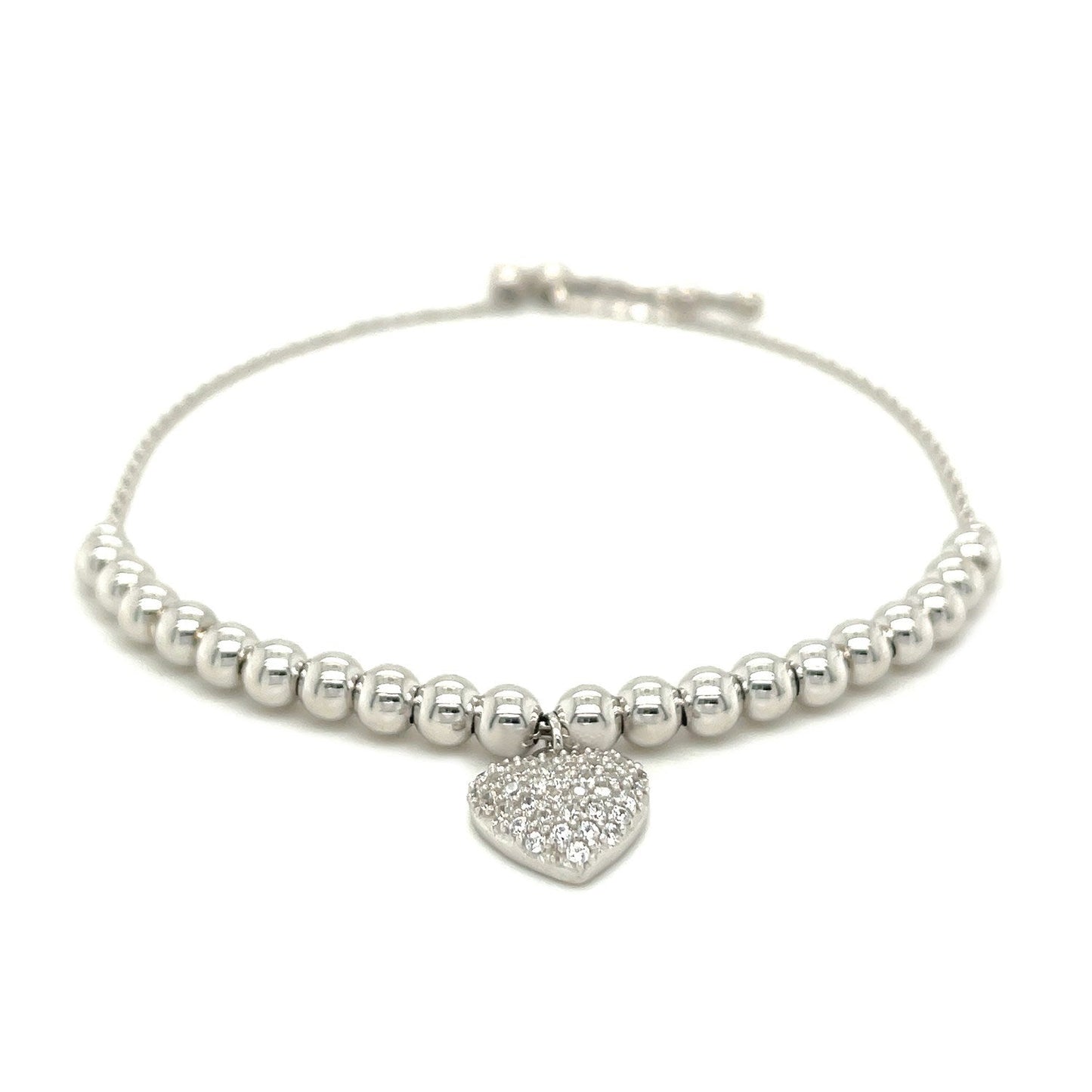 Pulsera de cuentas ajustable con dije redondo y circonitas cúbicas en plata de ley