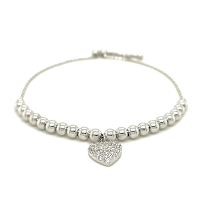 Pulsera de cuentas ajustable con dije redondo y circonitas cúbicas en plata de ley