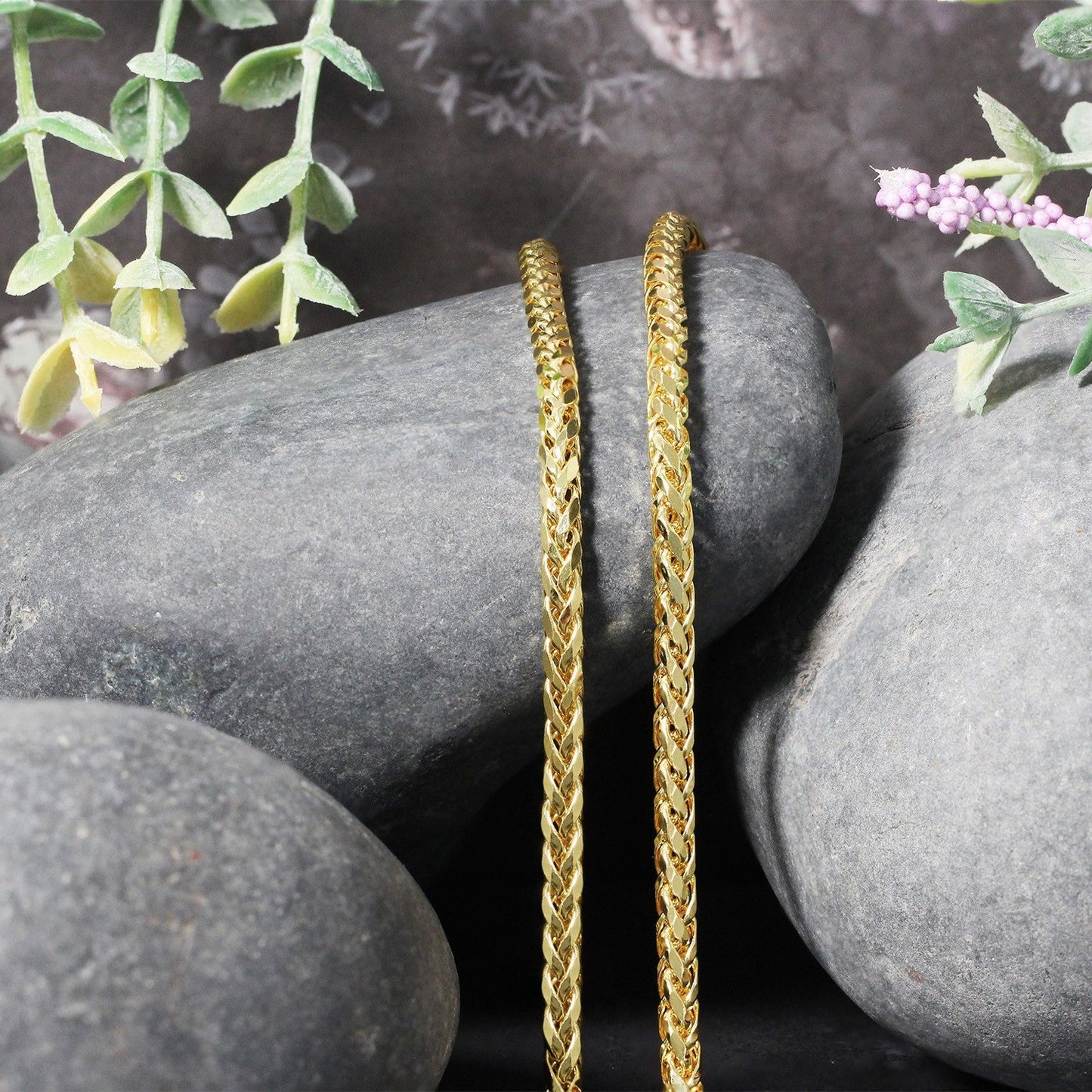 Cadena Franco redonda de oro amarillo de 14k con corte de diamante de 3,15mm