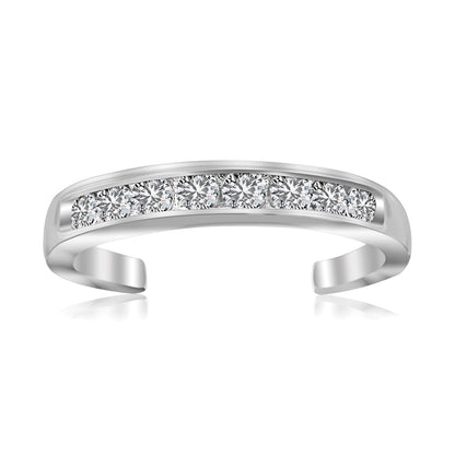 Anillo de Dedo del Pie de Plata de Ley con Acabado de Rodio y Detalles de Circonita Cúbica Blanca