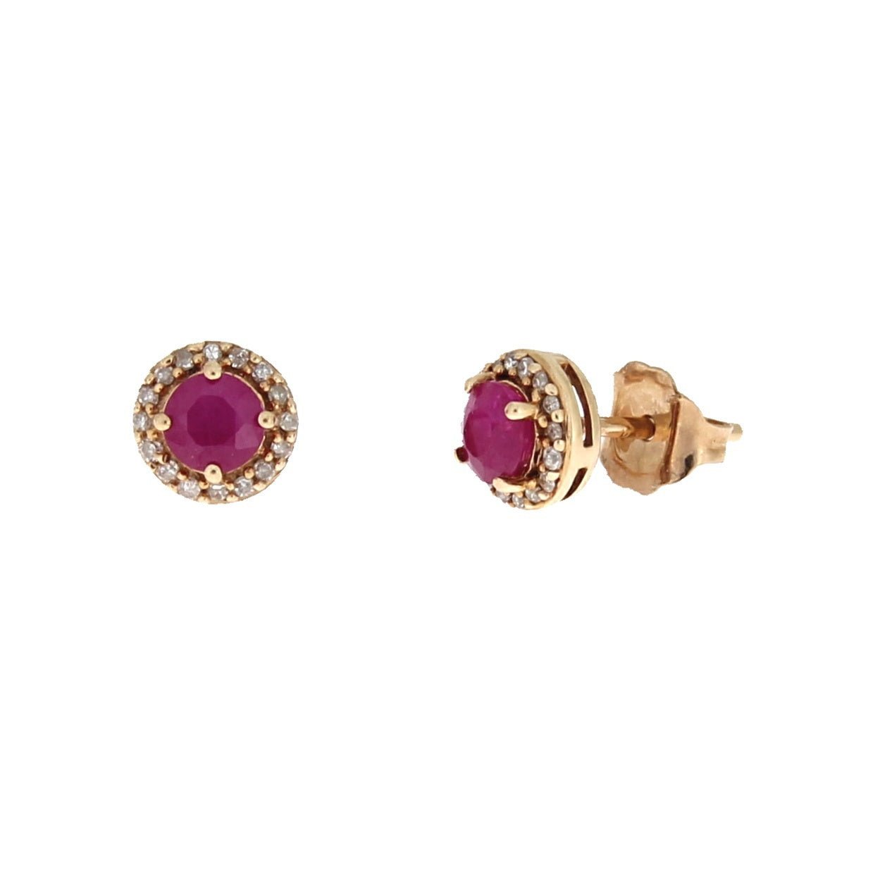 Pendientes de botón con rubíes de 0,77 ct y diamantes en oro rosa de 10 kt