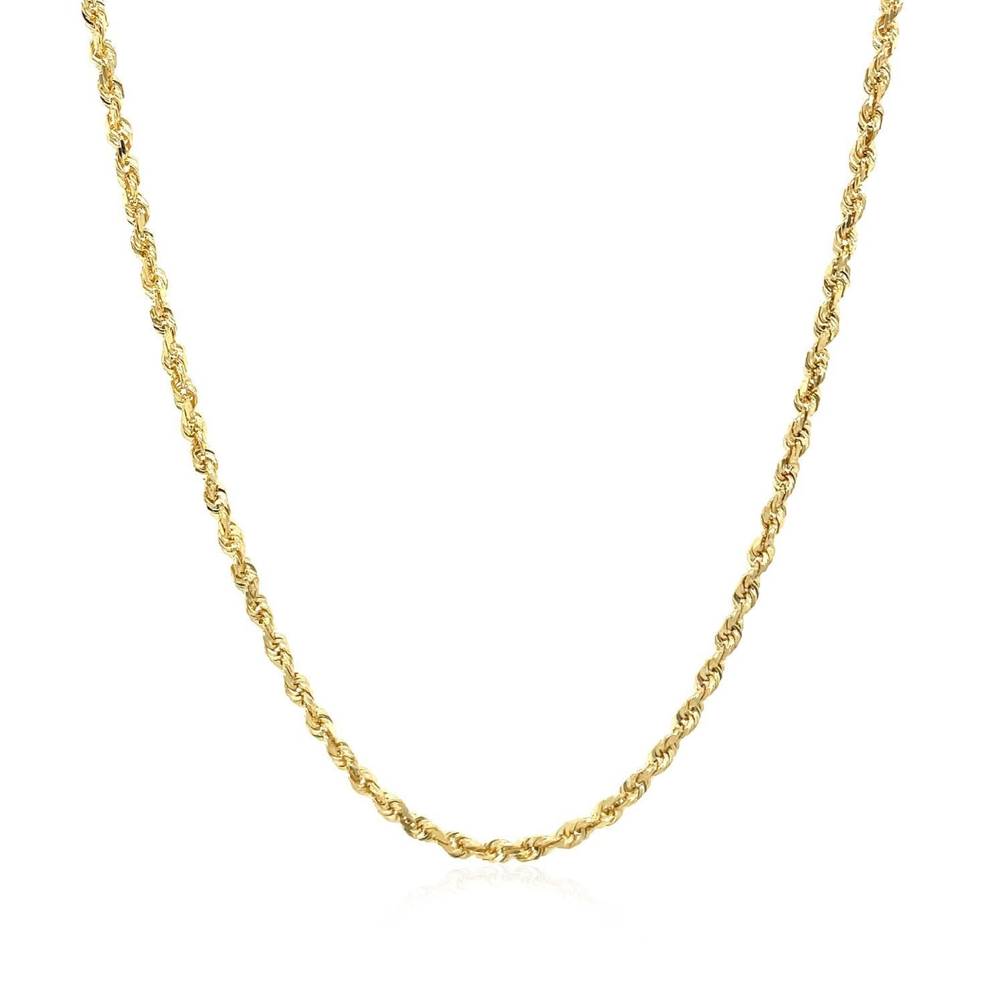 Cadena de soga de oro amarillo macizo de 10k y 2.0mm con corte de diamante