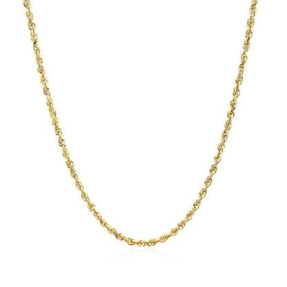 Cadena de soga de oro amarillo macizo de 10k y 2.0mm con corte de diamante