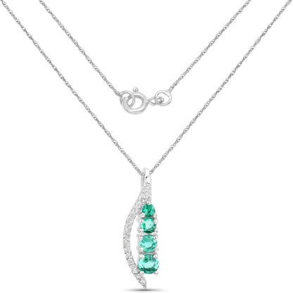 Colgante de oro blanco de 14 quilates con esmeralda zambiana auténtica de 0,34 quilates y diamantes blancos