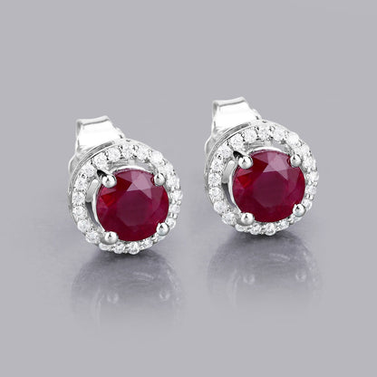 Pendientes de 1,22 quilates de rubí auténtico y diamantes blancos en oro blanco de 14K