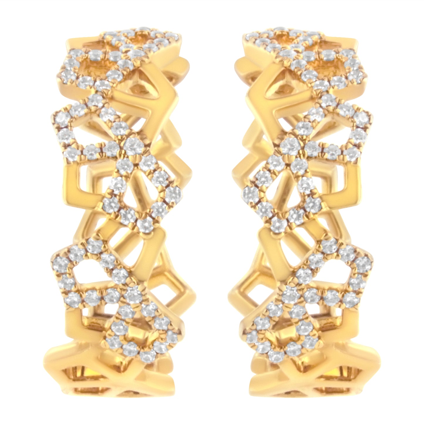 Pendientes de aro de oro amarillo de 14 quilates con diamantes en forma de panal de 0,75 quilates en total (color G-H, claridad SI1-SI2) - 24 mm