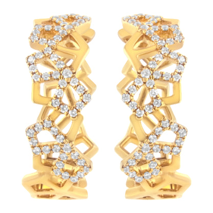 Pendientes de aro de oro amarillo de 14 quilates con diamantes en forma de panal de 0,75 quilates en total (color G-H, claridad SI1-SI2) - 24 mm