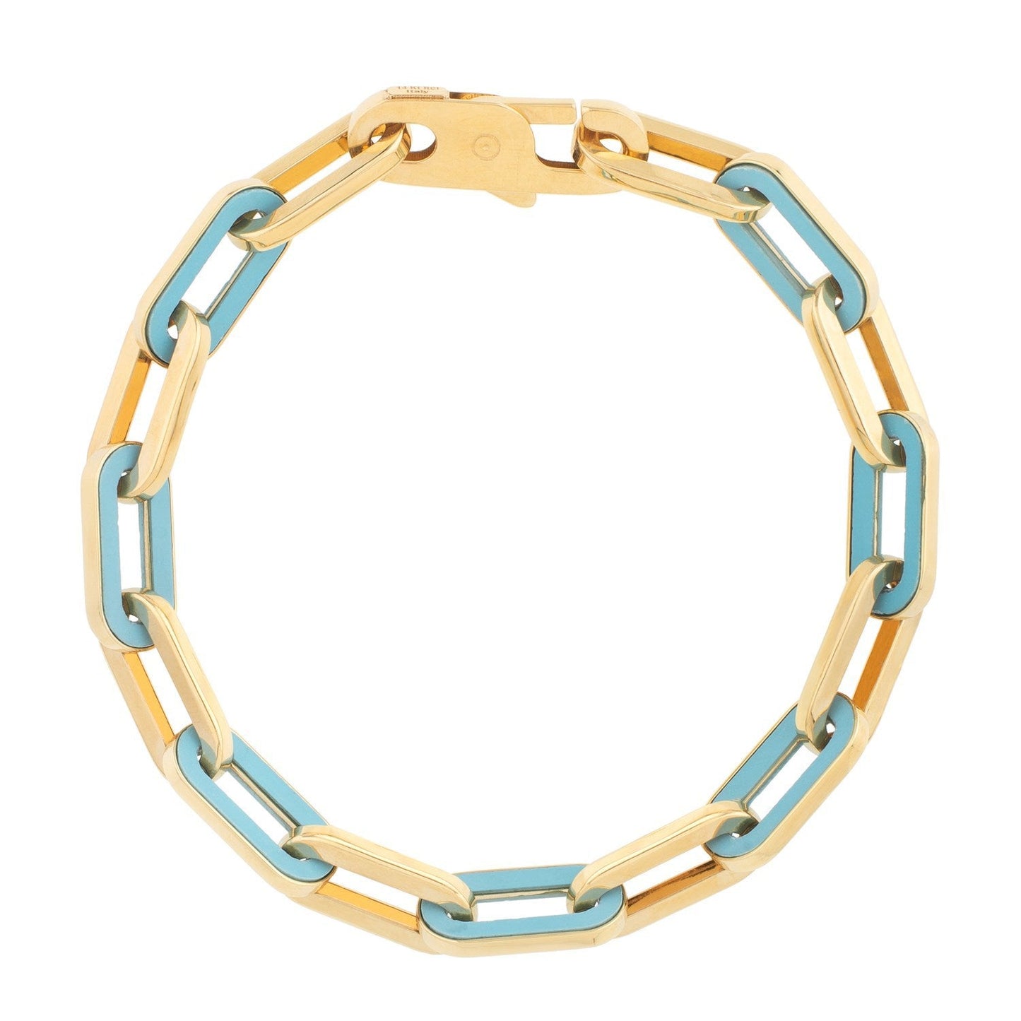 Pulsera de eslabones ovalados con gema de turquesa en oro amarillo de 14k (7.00 mm)
