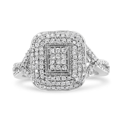 Anillo de plata esterlina .925 con diseño de racimo de diamantes de talla redonda de 1/2 quilate (I-J, I1-I2) - Talla 7