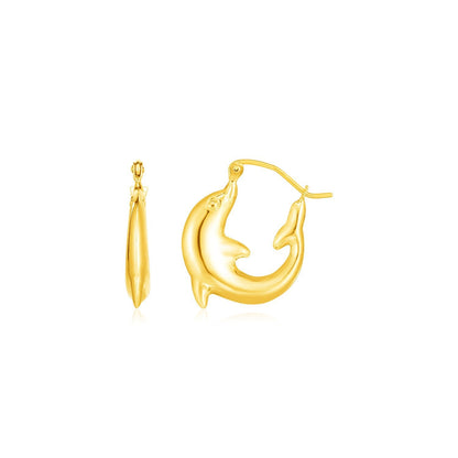 Pendientes de aro de delfín de oro amarillo de 14 quilates