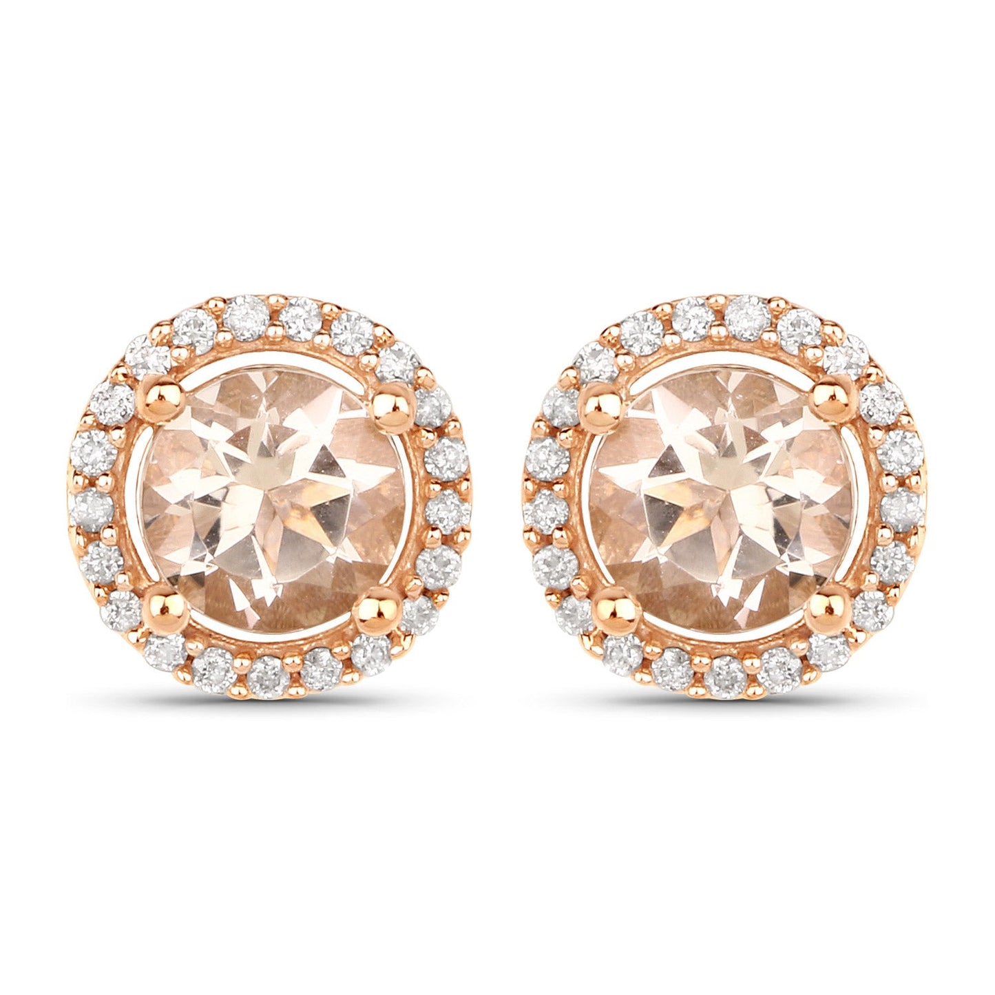 Pendientes de oro rosa de 14 quilates con morganita auténtica de 0,93 quilates y diamantes blancos