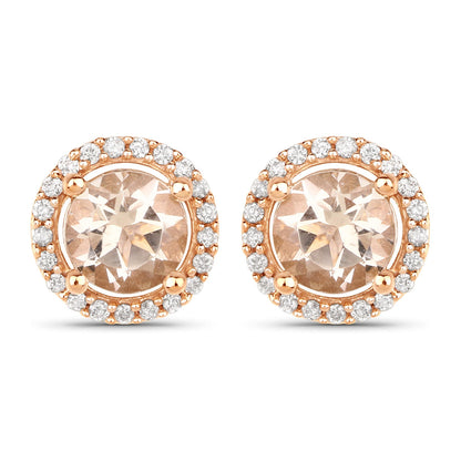 Pendientes de oro rosa de 14 quilates con morganita auténtica de 0,93 quilates y diamantes blancos