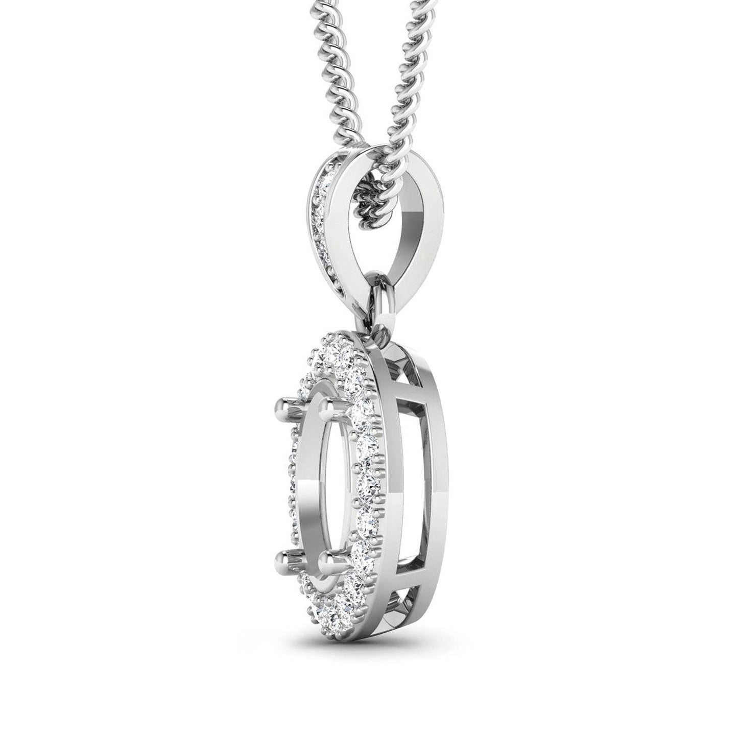 Colgante semimontado de oro blanco de 14 quilates con diamante blanco genuino de 0,18 quilates - para gema ovalada de 8x6 mm
