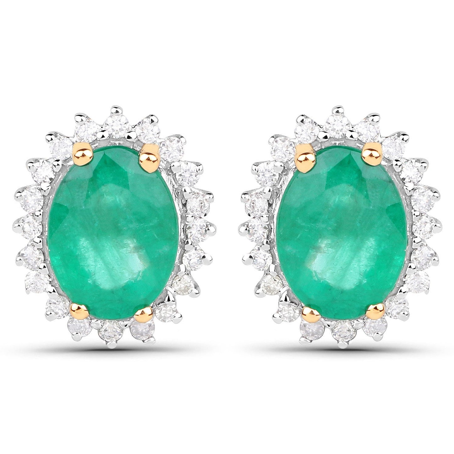 Pendientes de oro amarillo de 14 quilates con esmeralda zambiana auténtica de 2,66 quilates y diamantes blancos