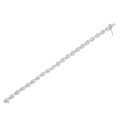 Pulsera de eslabones con forma de pera y bisel de plata de ley .925 con diamantes de 1/10 Cttw engarzados en milagro (color I-J, claridad I3) - 7.25"