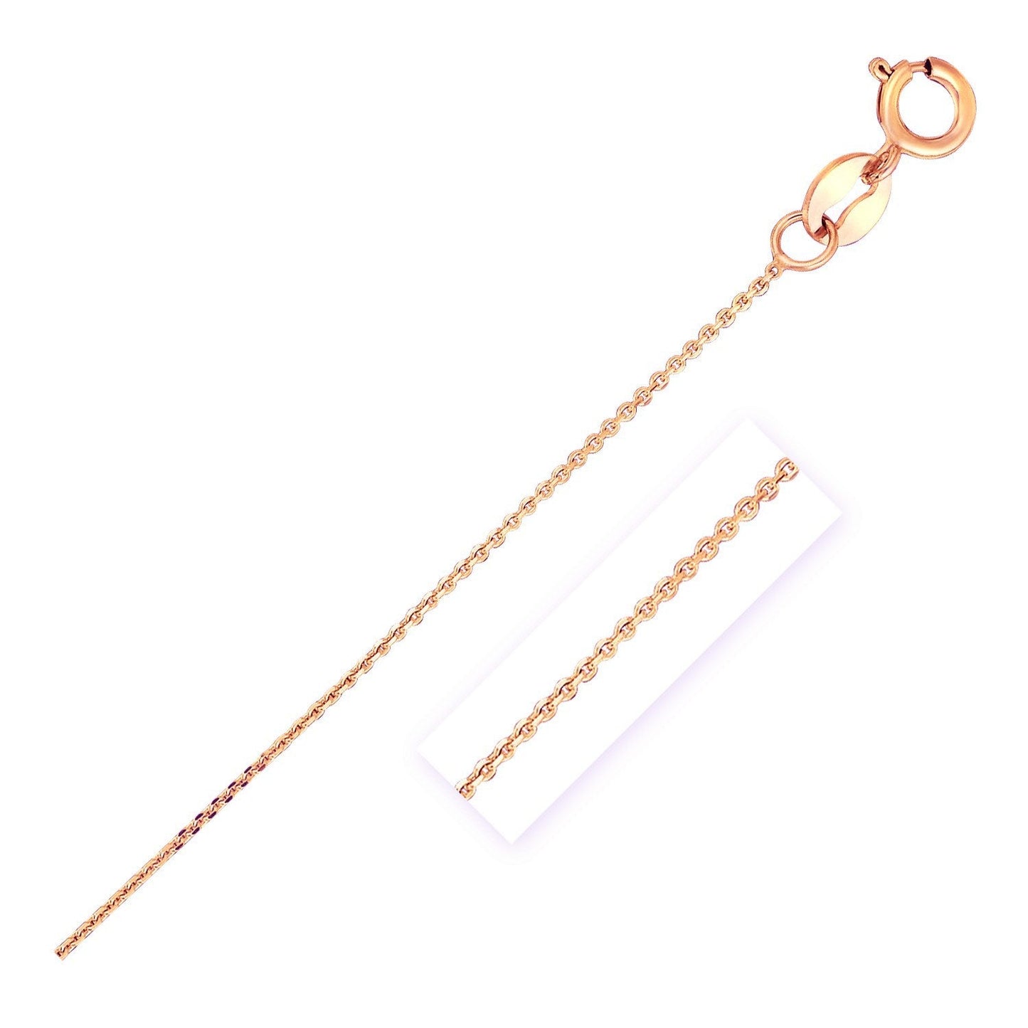 Cadena de eslabones tipo cable con corte de diamante en oro rosa de 14k y 0.7mm