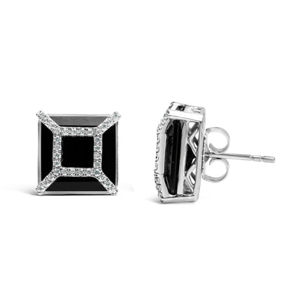 Pendientes de oro blanco de 14K con diamante de 3/8ct y ónix negro de 11x11MM (color G-H, claridad SI1-SI2)
