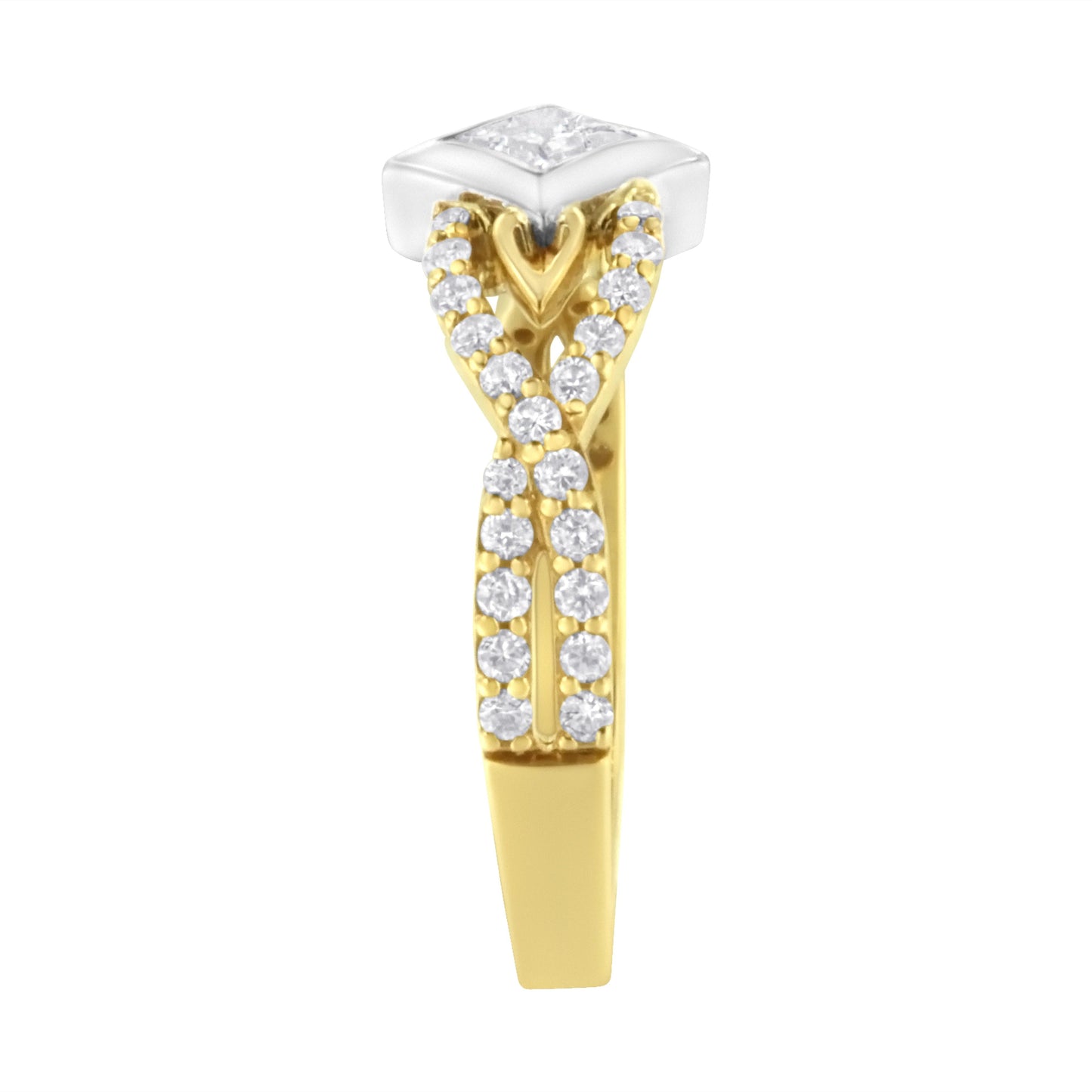 Anillo de oro de 10K bicolor con diamante de 2/3 Cttw, corte de cometa y banda retorcida (color H-I, claridad SI2-I1)
