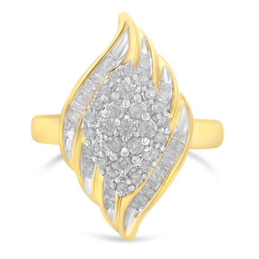 Anillo tipo cóctel de diamantes de plata de ley .925 chapada en oro amarillo de 10K (3/4 Cttw, color I-J, claridad I2-I3) - Talla 6