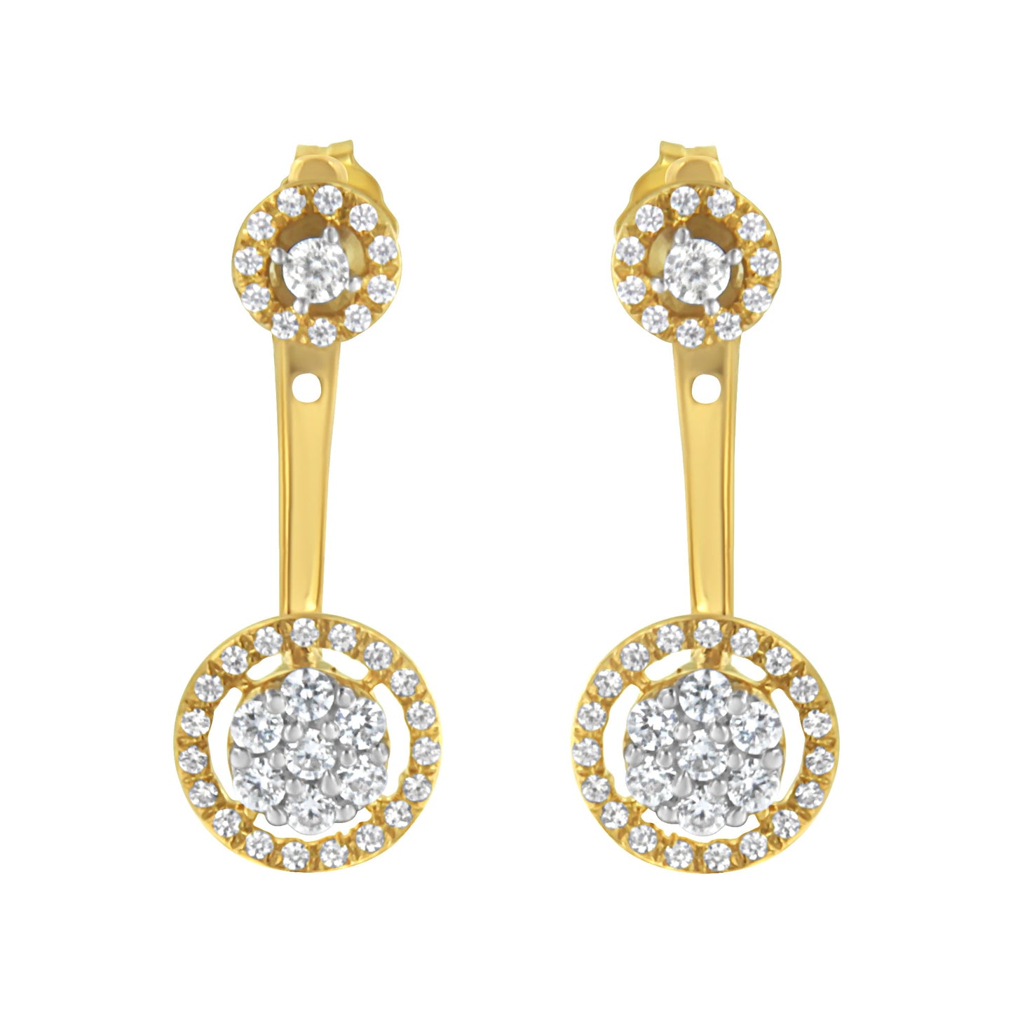 Pendientes de oro amarillo de 14 quilates laminado sobre plata de ley .925 con diamantes de 5/8 quilates totales, diseño de tachuela y colgante removibles (color I-J, pureza I2-I3)
