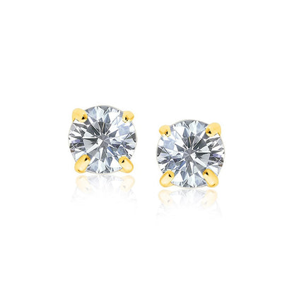 Pendientes de 8,0 mm con circonita cúbica redonda de oro amarillo de 14k